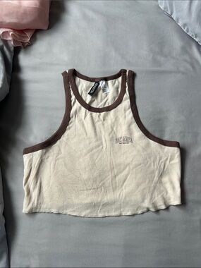 RAYE Cream Cropped Tank with Brown Trim